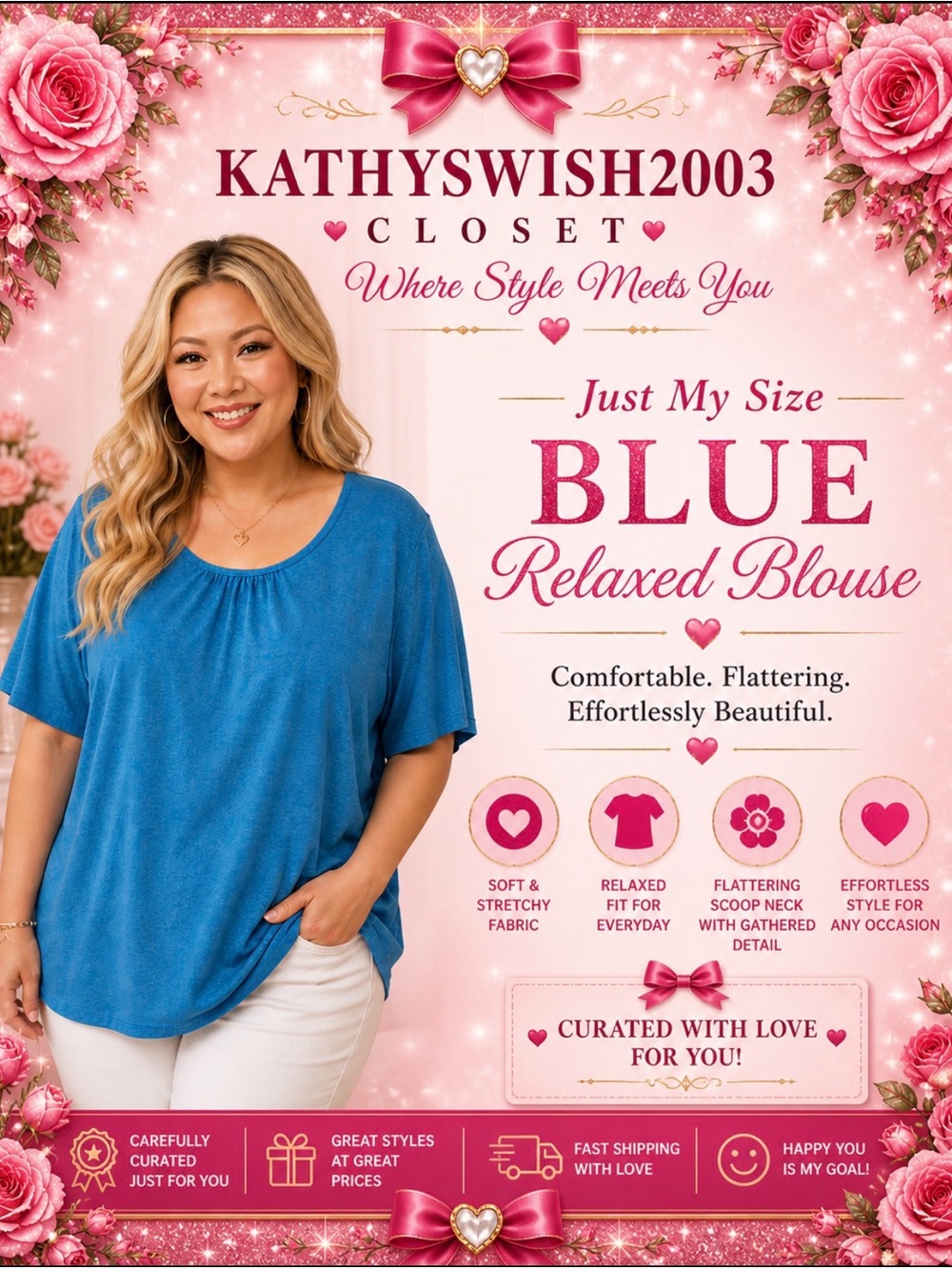 Just My Size Blue Relaxed Blouse